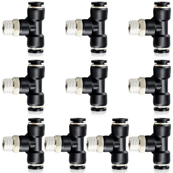 10 PACK TAILONZ PNEUMATIC Male Branch Tee 1/4 Inch Tube OD x 1/4 Inch NPT - Picture 1 of 12